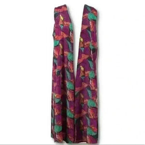 New Lularoe Joy Womens long vest duster size S 4-6 multicolored leaves